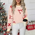 thumbnail image 7 of Uootdi Christmas Women's Bow Graphic Sweater Crew Neck Long Sleeve Knit Pullover Trendy Fall Winter Top Soft Cozy Casual Jumper Cute Ribbon Print Sweater for Daily Outfits, 7 of 7