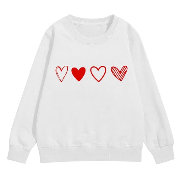 KAUOD Girls Heart Print Sweatshirts Ribbed Cuffs Cute Crew Neck Pullover Tops Clothes Teen Kids Long Sleeve Cotton Hoodies