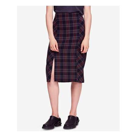 FREE PEOPLE Womens Black Slitted Plaid Below The Knee Pencil Wear To Work Skirt Size: 0