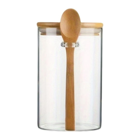 Tarro de almacenamiento de vidrio con cuchara, tapa hermética, recipiente transparente, organizador resistente para granos de café, adecuado para coci 1 pieza