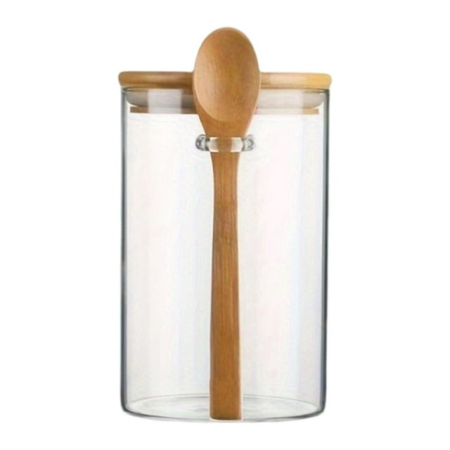 Tarro de almacenamiento de vidrio con cuchara, tapa hermética, recipiente transparente, organizador resistente para granos de café, adecuado para coci 1 pieza