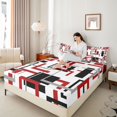 thumbnail image 4 of Homewish Geometric Stripe Art Full Size Sheets,Abstract Square Line Bed Sheets,Red White Black Sheet Sets For Adults,Super Cozy Room Decor,4 Pieces, 4 of 7