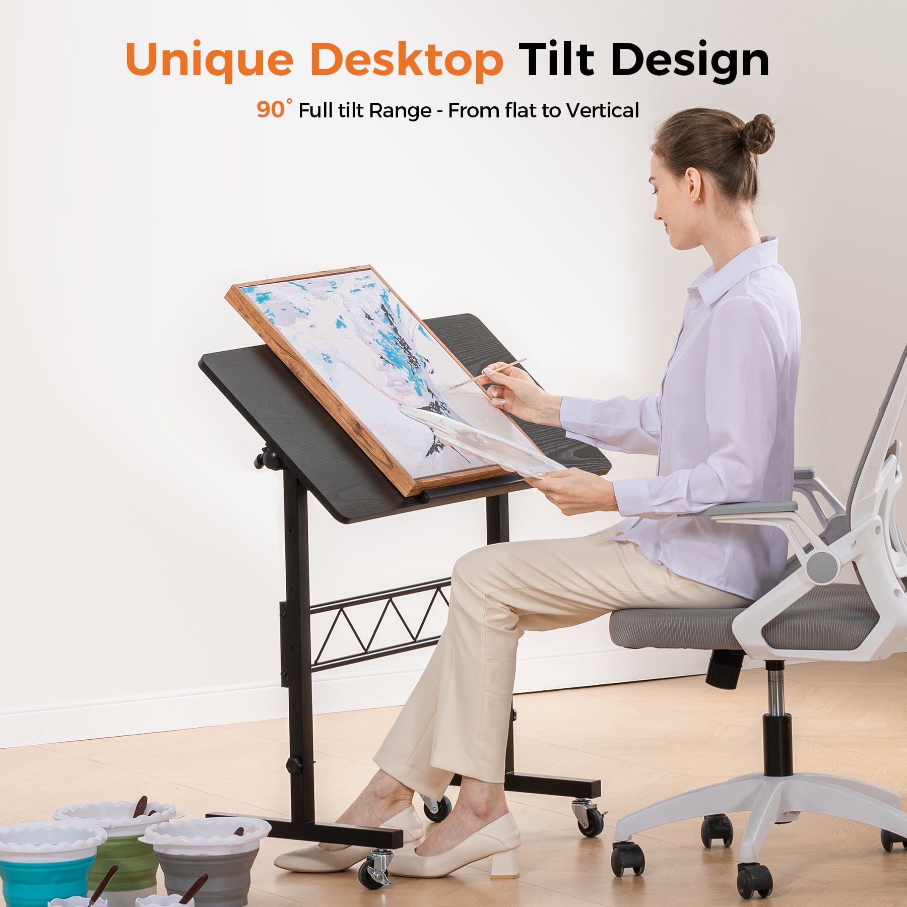 EXRACING Portable Standing Desk with Tiltable Top, Small Mobile Laptop Table with 31.5" x 15.75" Surface, Rolling Desk for Home Office or Walking Pad, Black