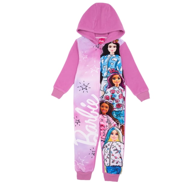 Mono para niñas Barbie | Pijama tipo pijama todo en uno con capucha y muñeca de dibujo rosa para chicas jóvenes | Body con personajes coloridos para niños Pjs