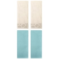 Unique Bargains 4 Pcs Cotton Hand Towels Light Blue/Camel 13" x 30"/13" x 29"
