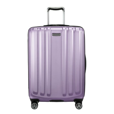 Open Box Ricardo Beverly Hills Kentfield Hardside 24  Expandable Checked Spinner Luggage  Silver Lilac