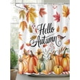 thumbnail image 2 of Fall Shower Curtain Orange Pumpkin Shower Curtains for Bathroom Thanksgiving Decor, Waterproof Polyester Shower Curtain Set with Hooks, Stall Long Size 54"x78" Maple Leaves Hello Autumn, 2 of 6