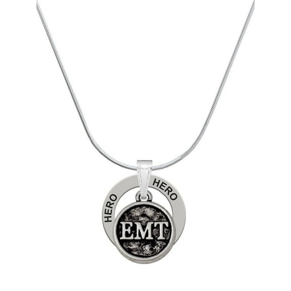 Delight Jewelry Silvertone Medical Caduceus Seal - EMT Hero Ring Charm Necklace, 18"