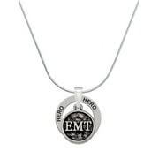 Delight Jewelry Silvertone Medical Caduceus Seal - EMT Hero Ring Charm Necklace, 18"