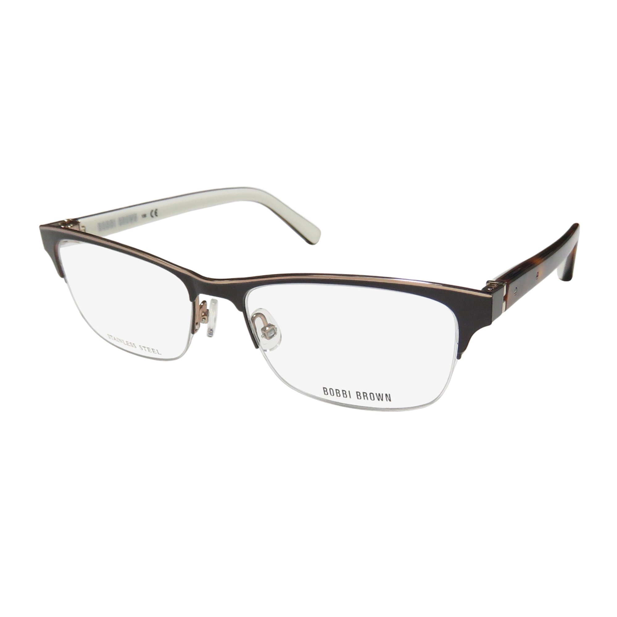 NEW BOBBI BROWN THE SCOUT WOMENS/LADIES DESIGNER HALF-RIM BROWN / TORTOISE SPRING HINGES OPHTHALMIC CASUAL FRAME DEMO LENSES 54-16-135 FLEXIBLE HINGES EYEGLASSES/EYEWEAR