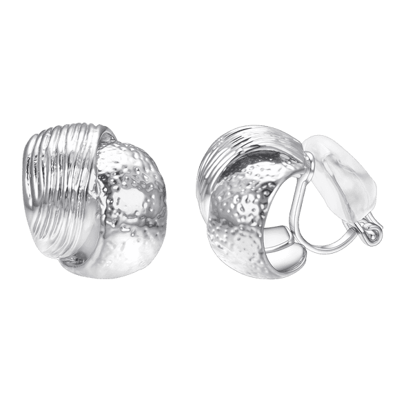 Yoursfs Silver Textured Clip on Earrings for Women Platinum Plated Double Half Hoop Chunky Earrings Non Pierced Ears Fashion Jewelry