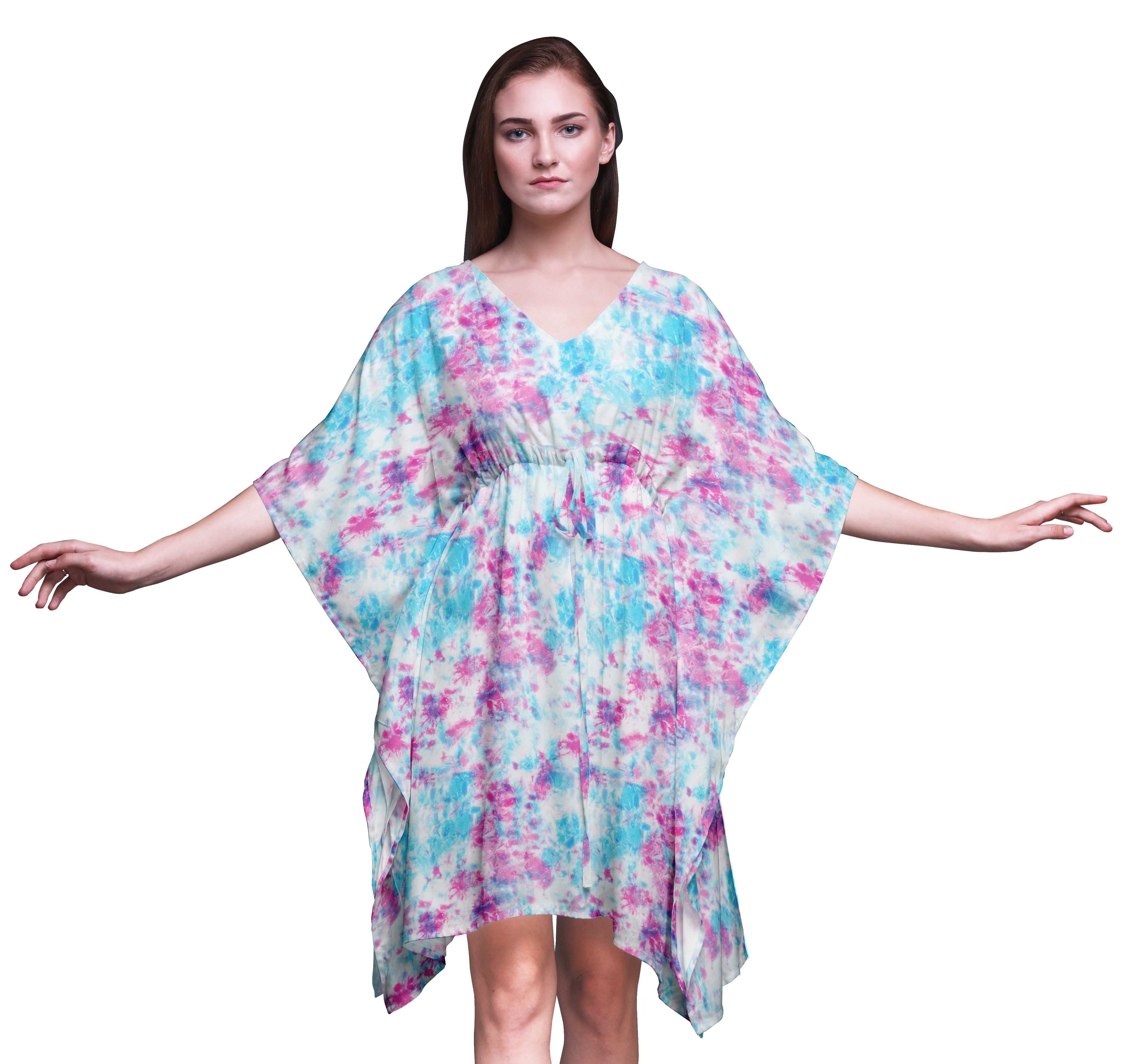 Bimba Tie-Dye Short Caftan Midi Dress Beach Swimwear Cover up Womens ...