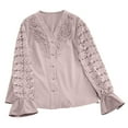 thumbnail image 5 of BLCHUNen Long Sleeve Shirts for Women Lace Button down Cardigan V Neck Trendy Blouses Breathable Sleep Nightwear Casual Pajama, 5 of 9