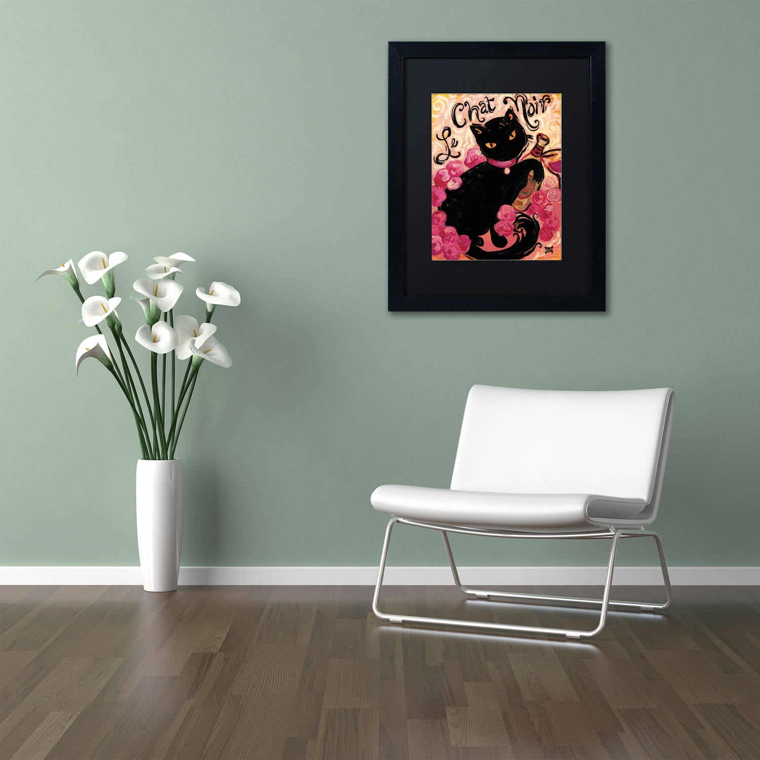 Trademark Fine Art "Le Chat Noir" Canvas Art by Natasha Wescoat, Black Matte, Black Frame