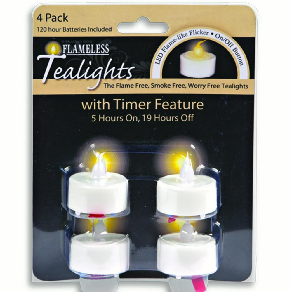 Everlasting Glow LED Tealight with Soft Glow Flicker and Timer (Set of 4)