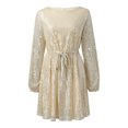 thumbnail image 3 of Vestido Sexy Con Purpurina. Vestido de noche con cordones y lentejuelas de manga larga con brillo sexy para mujer (Beige L) Ygjytge para Mujer Beige T S, 3 of 8