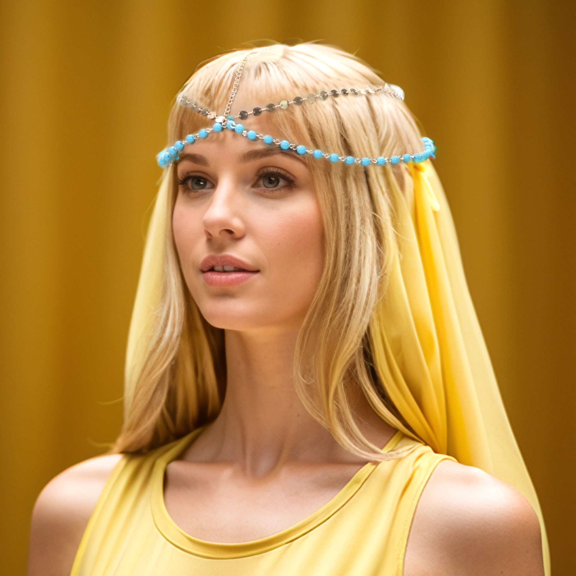 Unique Bargains Headpiece Beaded Sequins Head Chain Blue 1 Pc