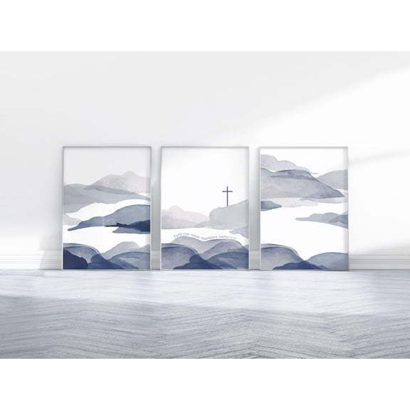 Faith can move mountains Matthew 17:20 Bible Verse Christian Minimalist Set 3 Unframed Paper Print 8x12