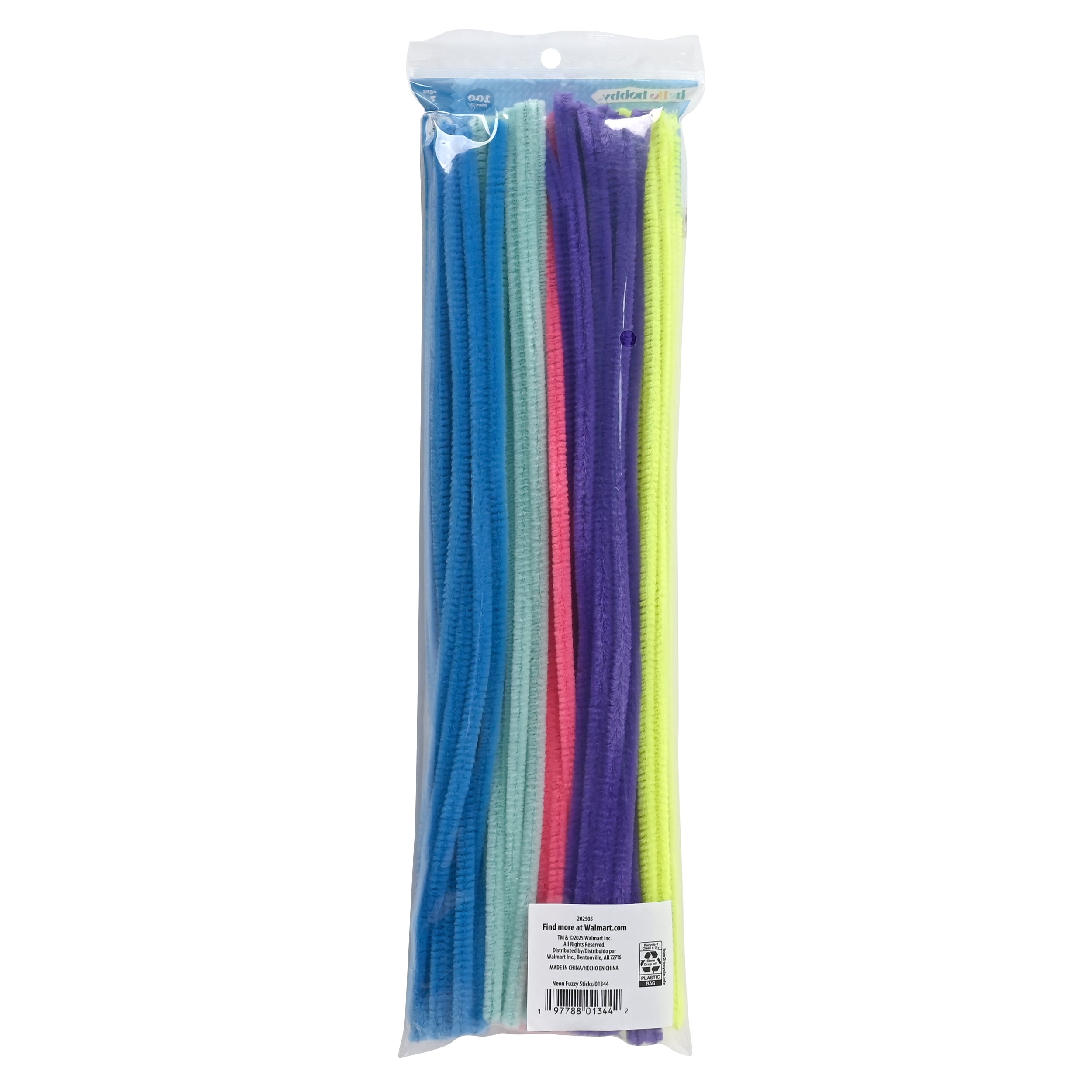 Hello Hobby Fuzzy Sticks Neon Multicolor Chenille Stems for Kids Crafts and DIY Projects 100 Count