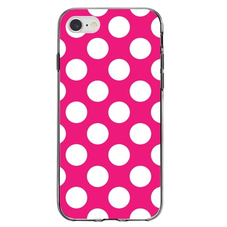 DistinctInk Clear Shockproof Hybrid Case for iPhone 7 8 SE (2020 Model) 4.7 Screen TPU Bumper Acrylic Back Tempered Glass Screen Protector - White & Hot Pink Polka Dots