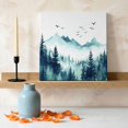 thumbnail image 3 of Ships Next Day Canvas Wall Art 8"x8", Turquoise Forest Wood Framed Canvas Print Painting, Mountains Birds Fog Tree Scenery Ready to Hang Small Picture Wall Decor for Home Bathroom Nursery Kitchen, 3 of 9