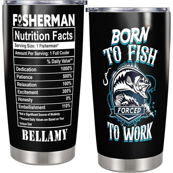 Personalized Fishing Tumbler 20oz Insulated Cup Thermos Customized Name Fathers Day Birthday Gifts for Men Dad Papa Grandpa Boys Fisherman Who Love to Fish