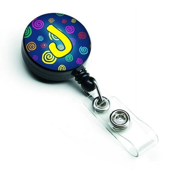 Carolines Treasures CJ1011-JBR Letter J Initial Monogram Blue Swirls Retractable Badge Reel