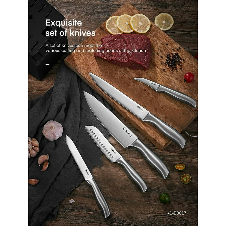 Knife Set, Stainless Steel Kitchen Knife Set with Wood Block, One Piece  Design Knife Set, Black