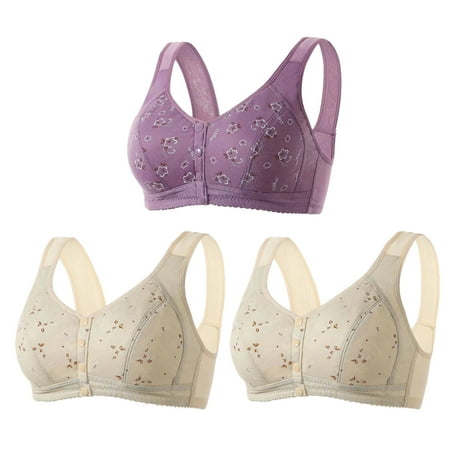 GERsome 3PCS Women s Front Closure Bras Posture Full Coverage Plus Size No Underwire Support Plunge Seamless Bra 3PCS#2Beige/Purple M