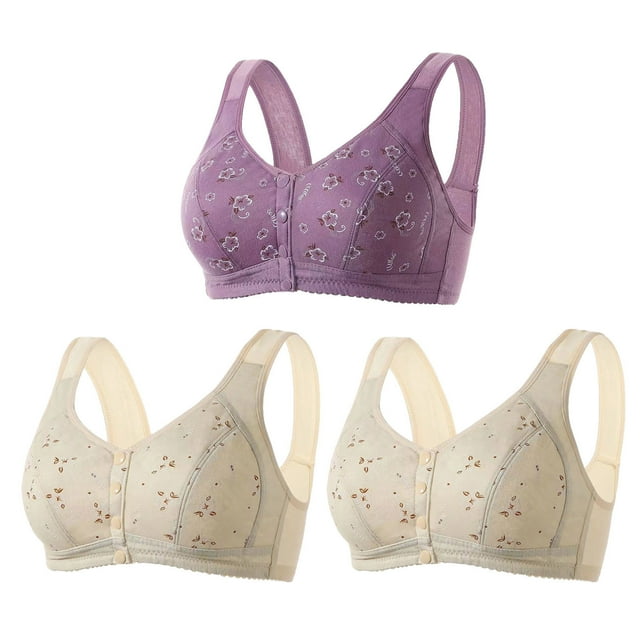 AherBiu 3pc Plus Size Bras for Women Front Closure Full Coverage Comfort Bralettes Push up Wireless Lingerie