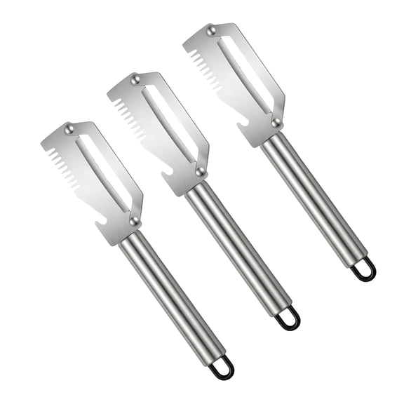 3pcs Stainless Steel Green Onion Slicer Vegetable Fruit Peeler Tool with Ergonomic Wood Handle, Can Opener,Multipurpose Shredding Knife for Kitchen Tools