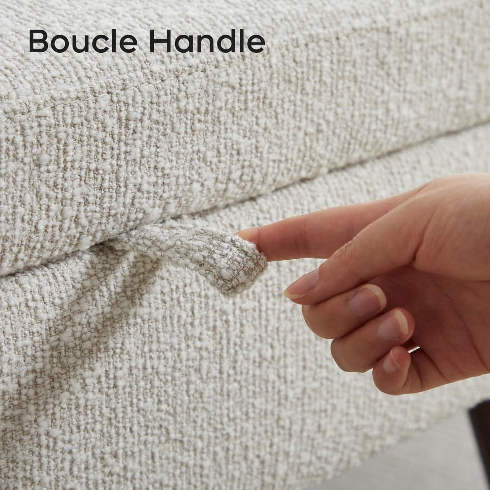 Comfort Stretch 44" Beige Boucle Storage Ottoman Bench for Living Room Bedroom Oval Footrest Wood Legs