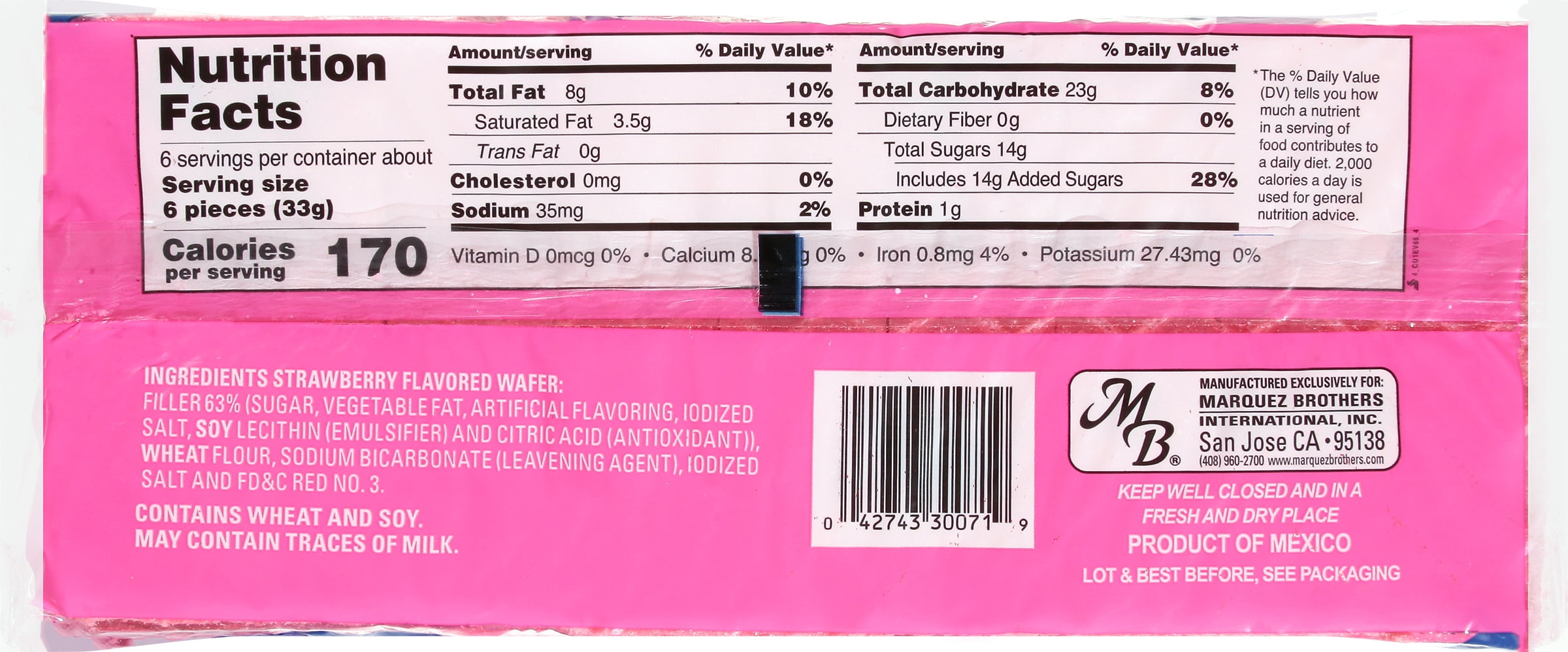 (6 pack) El Mexicano Creminieves Strawberry Sugar Wafers, Galletas Fresa, 7.5 oz