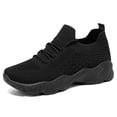 thumbnail image 4 of Women Breathable Knit Lace Up Walking Sneakers, Thick Cushioned Sole Lightweight Daily Commute Casual Outdoor Footwear Black 7.5, 4 of 7