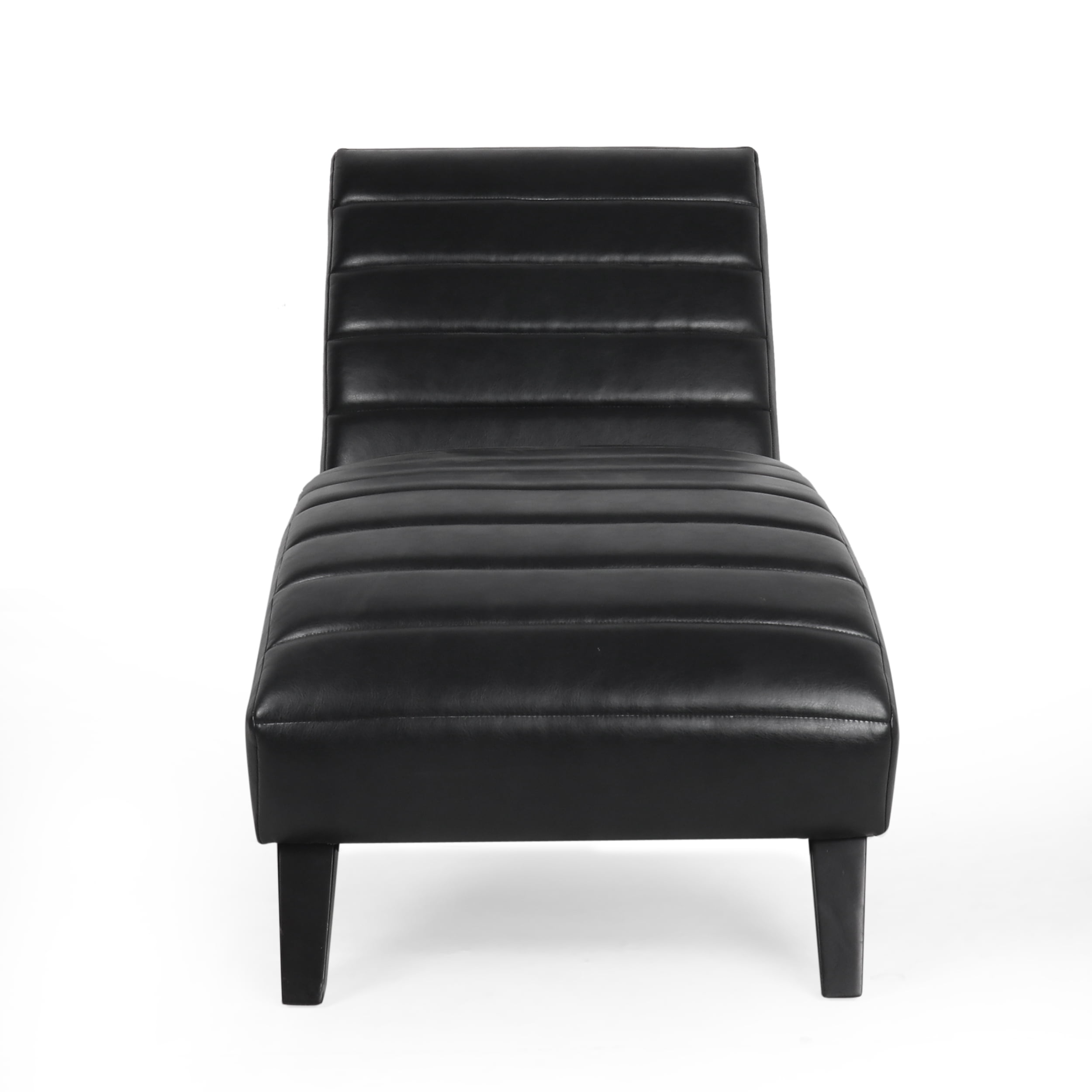 Noble House Austell Indoor Upholstered Channel Stitch Chaise Lounge, Midnight Black
