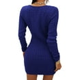 thumbnail image 3 of Autumn Winter Women Long Sleeve Slim Fit V-Neck Zipper Mini Knit Dress, 3 of 3