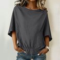thumbnail image 2 of Miluxas Women's Linen Blend Batwing Sleeve Blouse - Boat Neck Solid Casual Tunic Top Summer Lightweight Comfy Travel Outfits Gray, 2 of 9