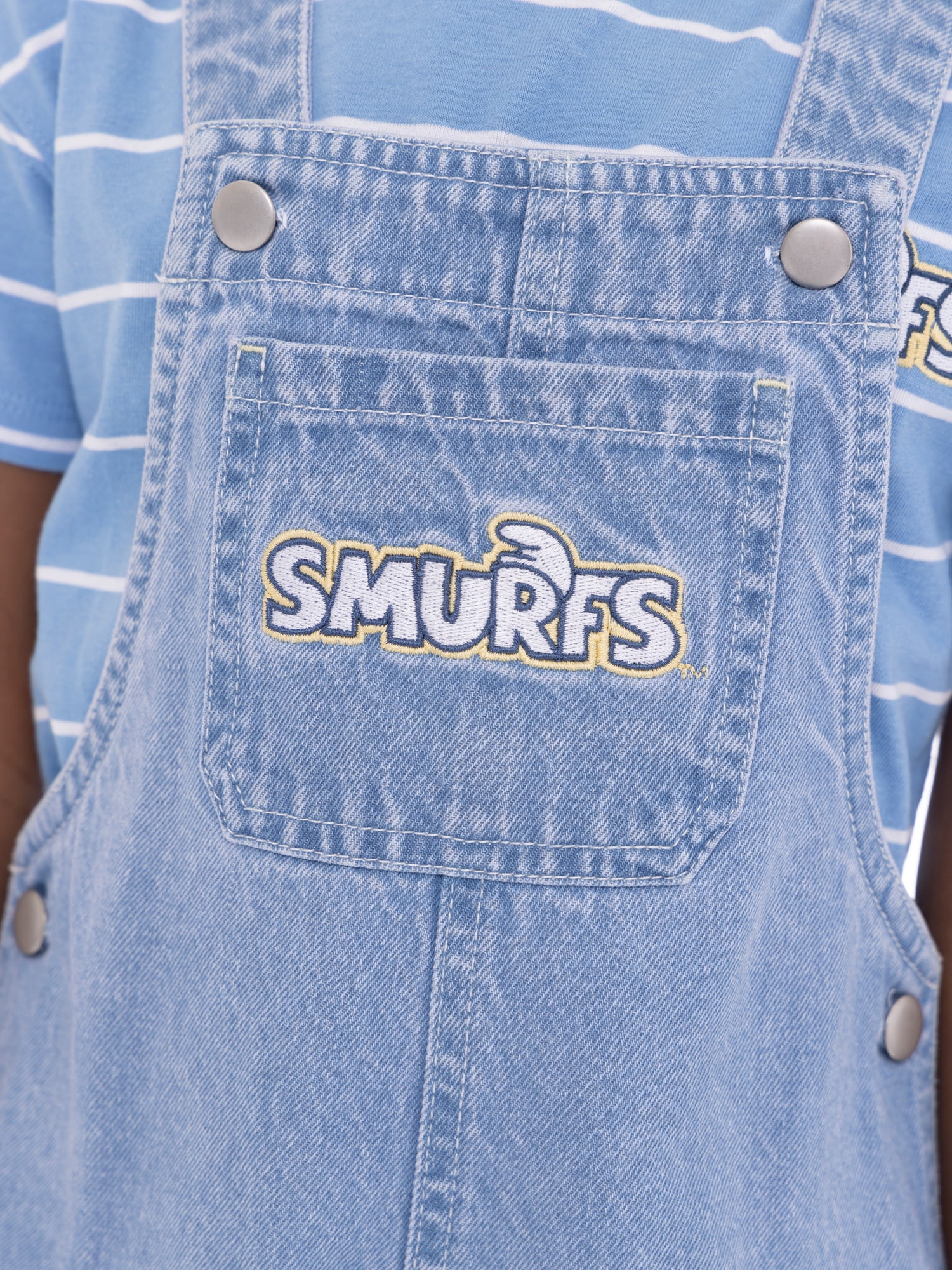 Smurfs Toddler Boy Denim Shortall with Striped T-Shirt, 2-Piece Set, Sizes 12 Months - 5T