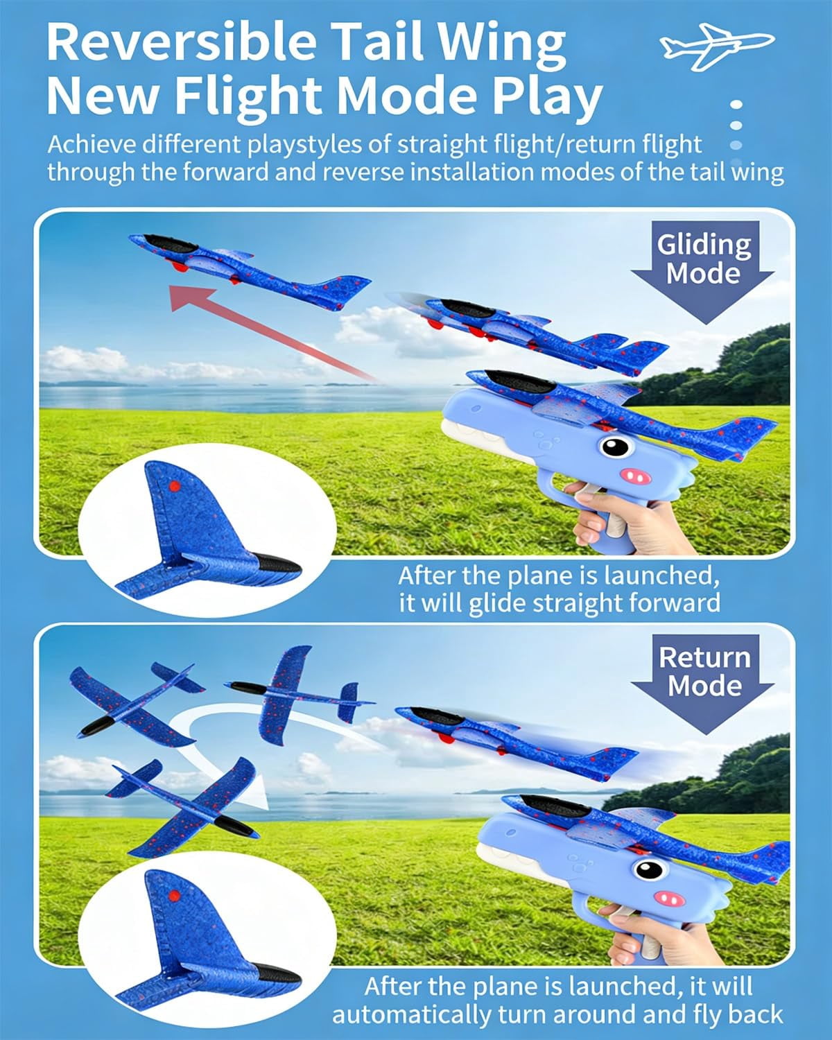 Dinosaur Foam Glider Launcher Toy, Dinosaur Catapult Gun Aircraft,  Outdoor Flying Catapult Toy for Backyard Park Beach Play