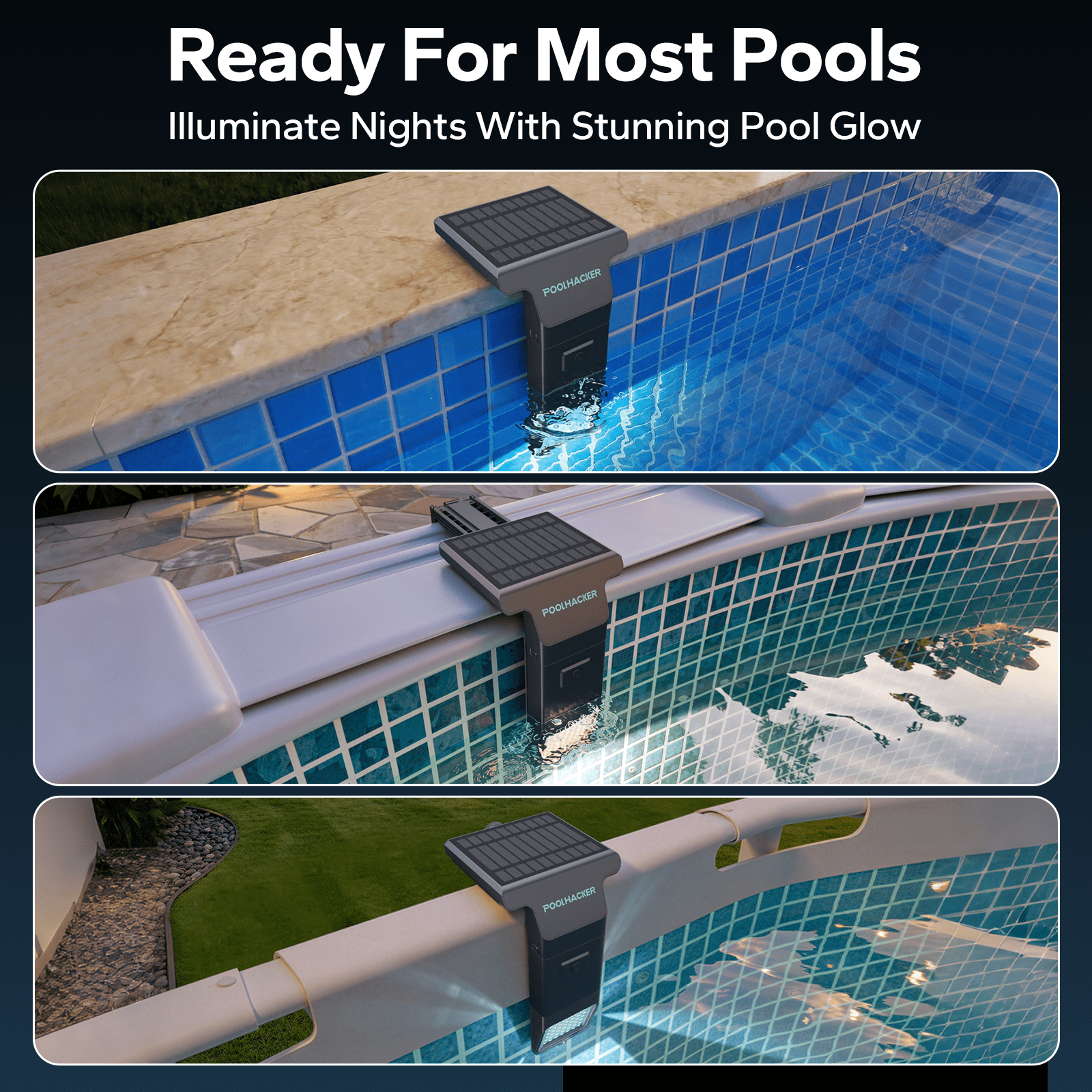 POOLHACKER Solar Underwater Pool Light, 10-Color 4-Mode LED, Remote Controlled, 1 pack