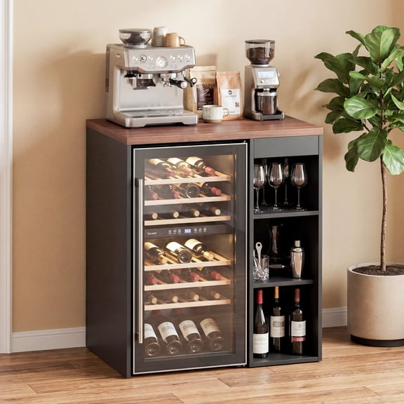 Advwin Coffee Bar Cabinet with Mini Fridge Space, Mini Fridge Stand with Drawer & Adjustable Shelf for Dorm, Kitchen, Office, Apartment, Home Bar, Black Walnut