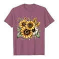 thumbnail image 3 of Women's Casual Short Sleeve T-Shirts Round Neck Cute Sun Flower Tops Basic Summer Tops Trendy Print Blouses, 3 of 6