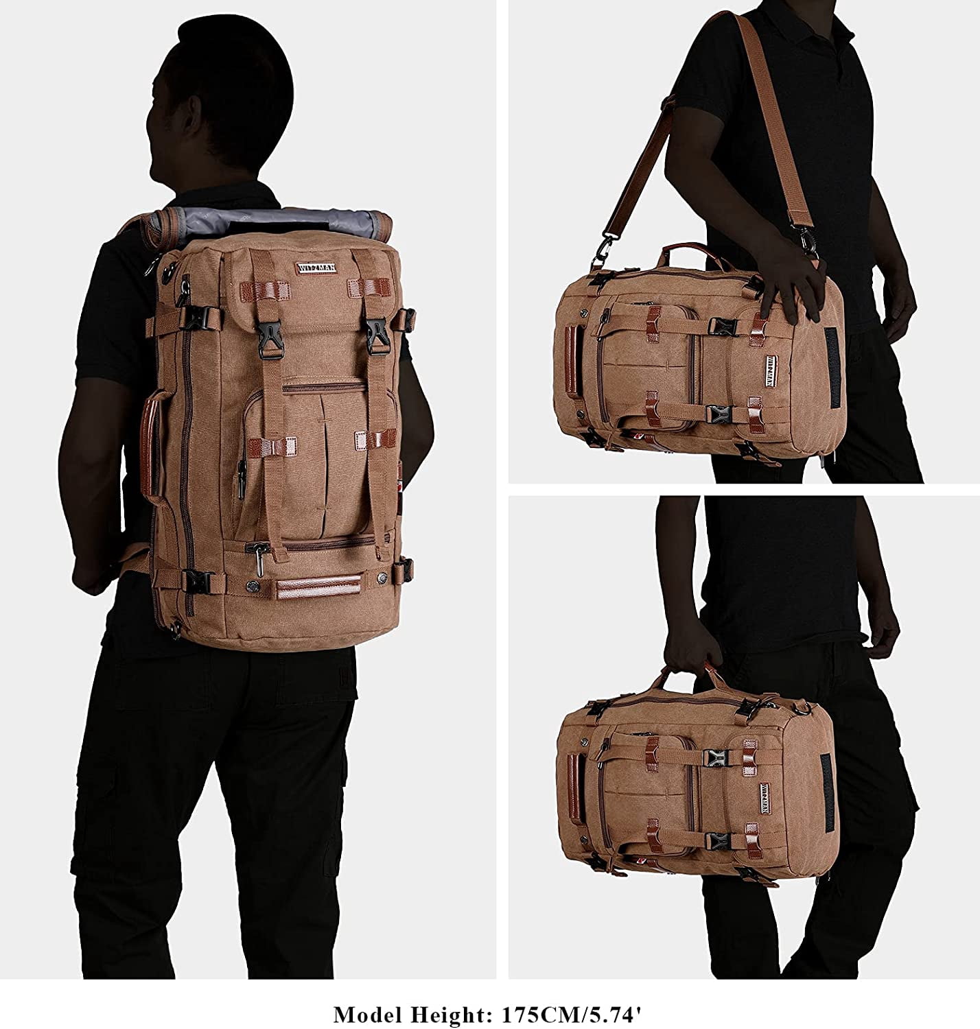 WITZMAN Travel Backpack for Men Large Canvas Backpack Luggage Carry on Duffel Bag A519-1 Brown