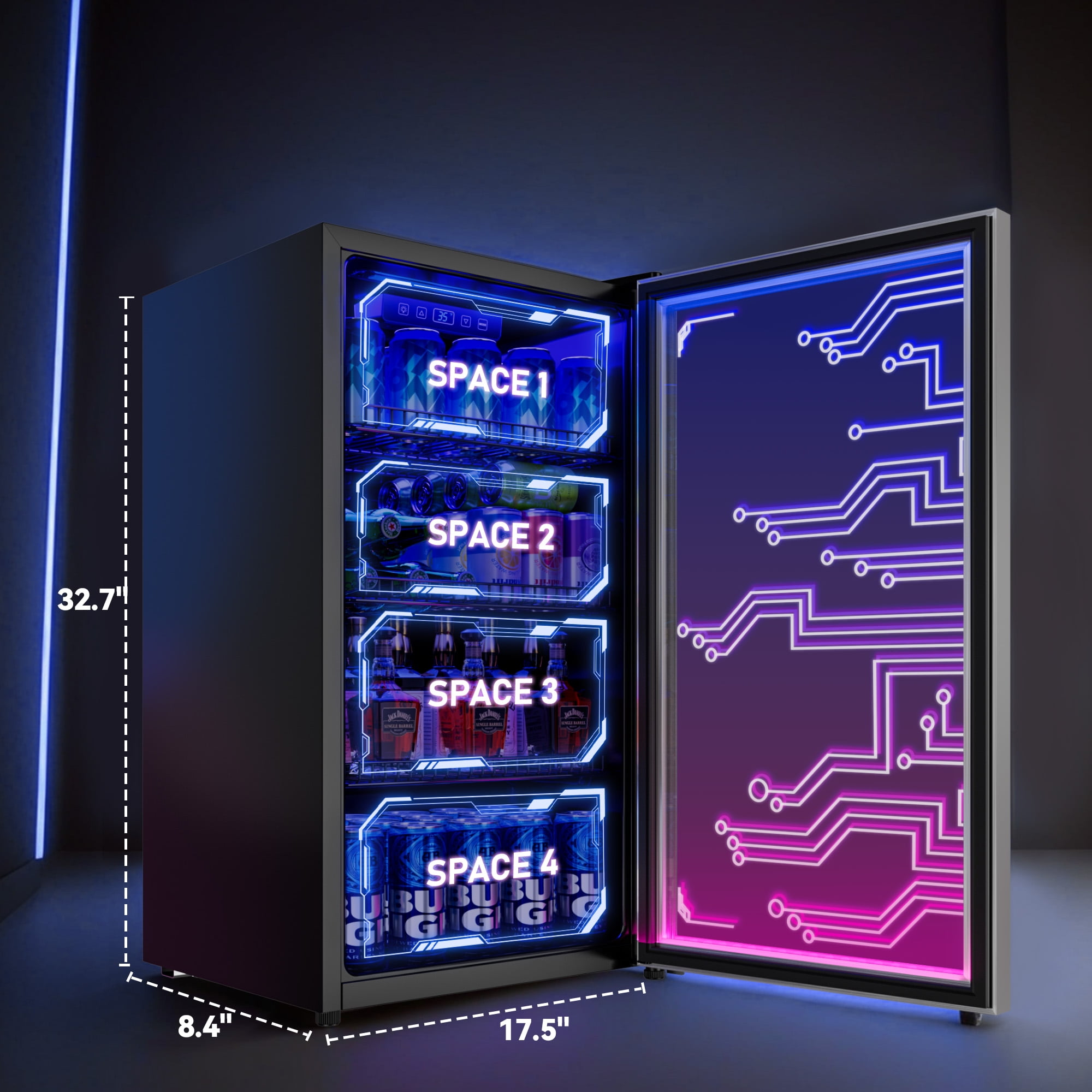 Patiosunny 126 Cans Light up Beverage Refrigerator, LED Lighting Door Freestanding Cooler for Gaming Room, Bar, Party