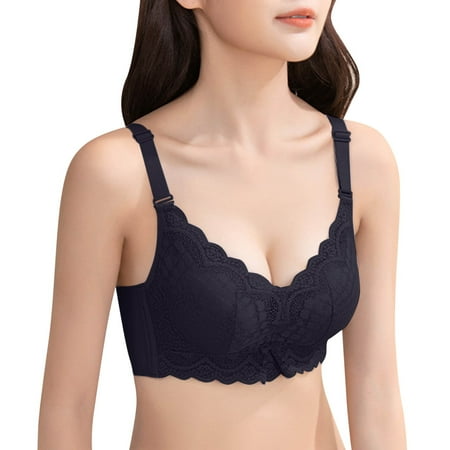 

Zuwimk Bras For Women Plus Size Women s Blissful Benefits Back-Smoothing Comfort Wireless Lift T-Shirt Bra Black L