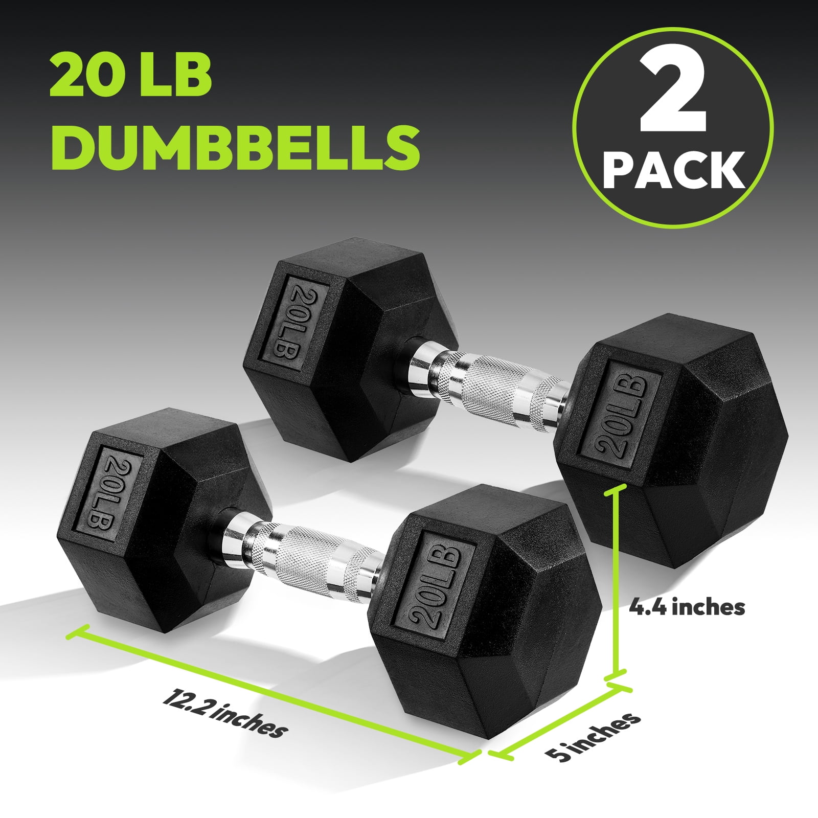 Hex Dumbbell Rubber Encased Dumbbell Strength Training Hex Dumbbell, Hand Weight For Workout & Exercise/Pair of 20LB