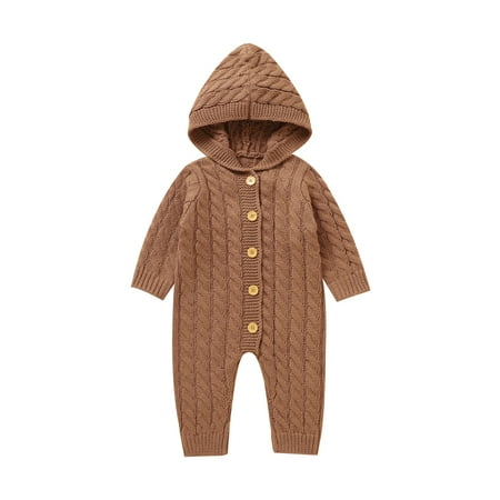 

Baby Boy Girl Solid Button Down Knitted Romper Outfits Hooded Sweater Jumpsuit Overalls Playsuit Outerwear Newborn Boys Clothes Halloween Onesie Baby Newborn Boy Essentials