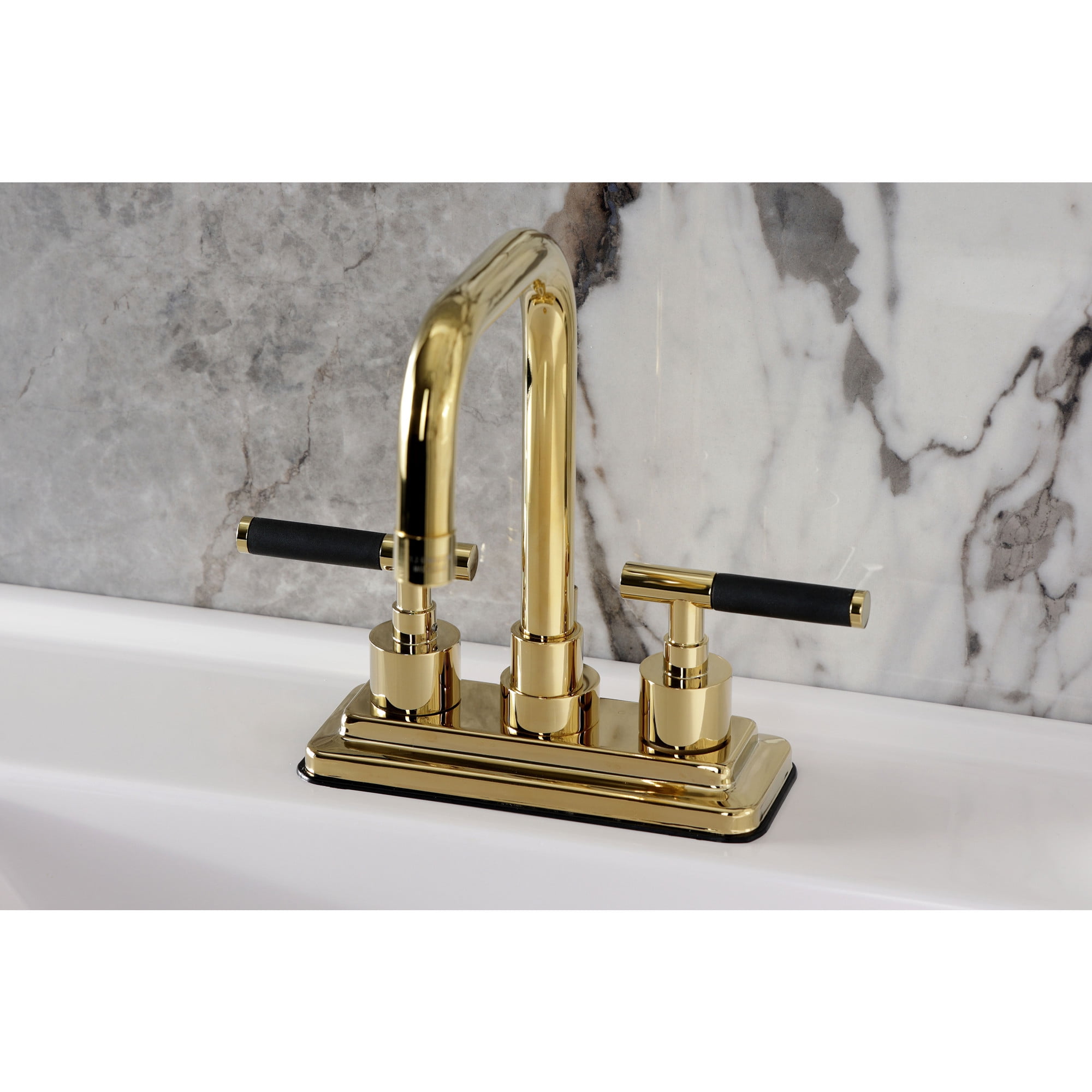 Kingston Brass KS6642CKL Double-Handle 3-Hole Deck Mount 4-Inch Centerset Bathroom Faucet with Brass Pop-Up in Polished Brass