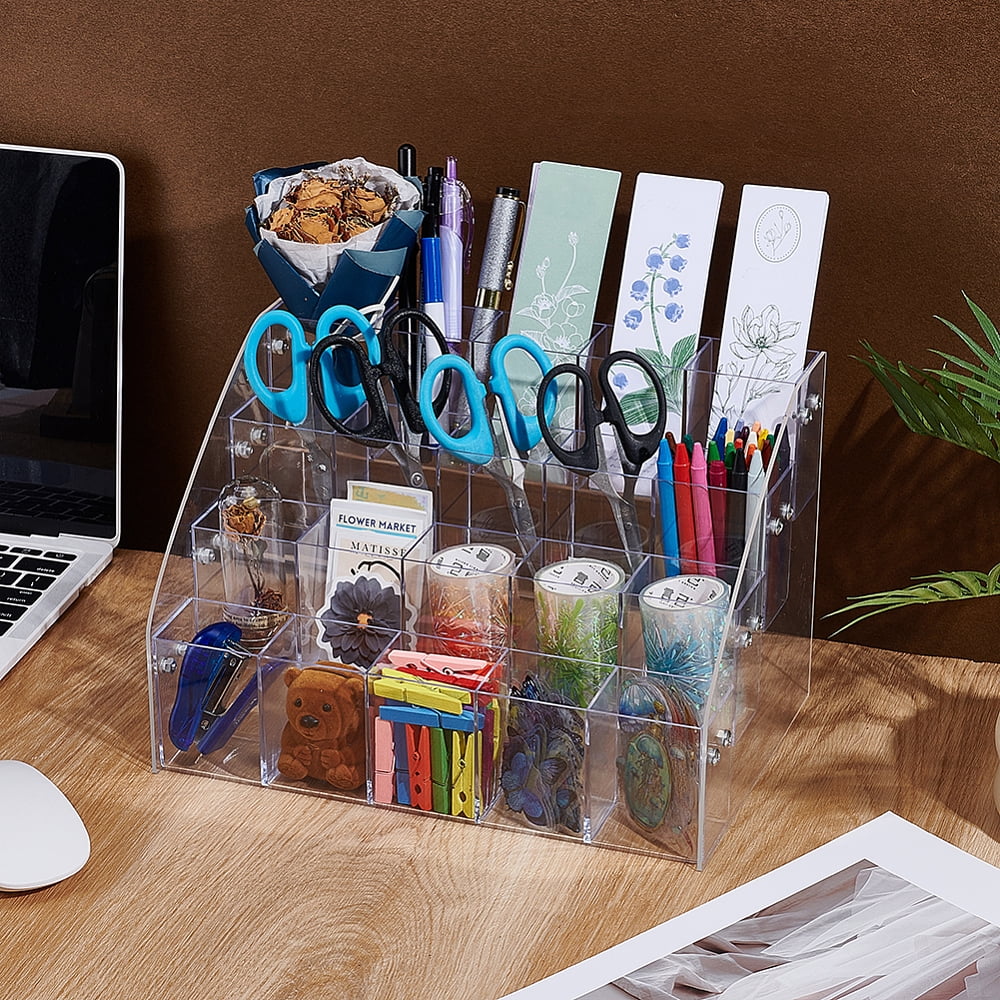 Acrylic Pen Organizer Storage 4 Tier 20 Compartments Vertical Marker Organizer Large Stationary Pencil Holder