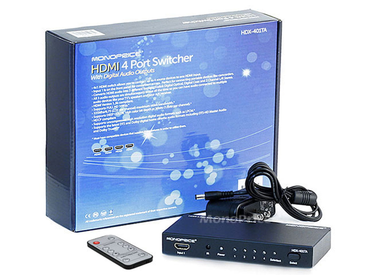 Monoprice 4X1 HDMI w/ Toslink & Coaxial (Rev.2) w/ 3D Support - Walmart.com
